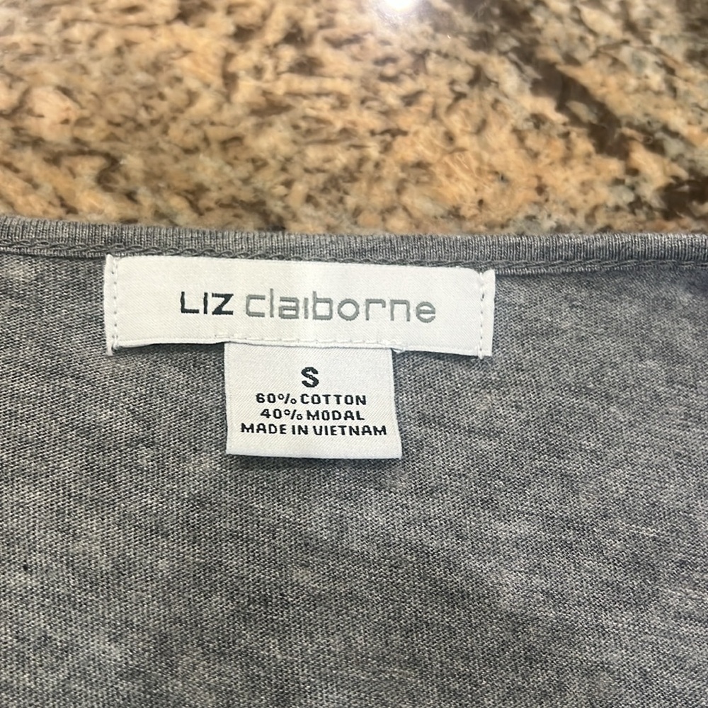Liz Claiborne Gray Blouse with White Dots - Picture 3 of 3